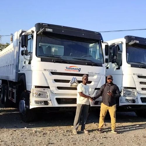 Dos amigos del Congo visitan nuestro parque de camiones y deciden comprar 2 camiones HOWO 371 blancos.