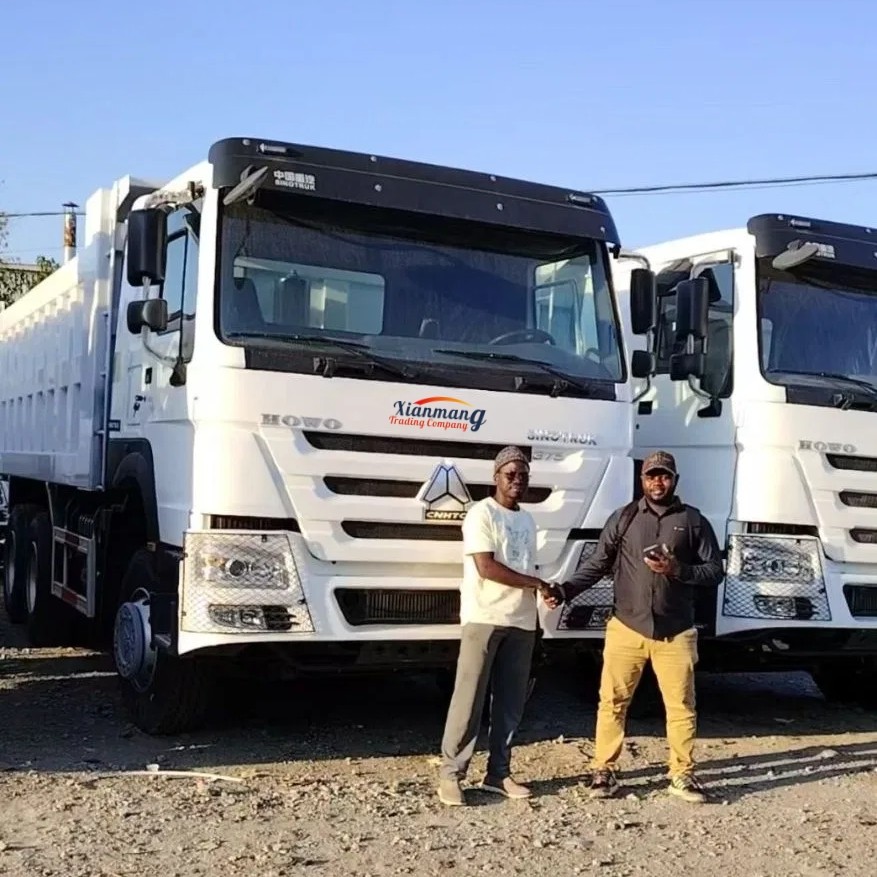 Latest company Cases about Dos amigos del Congo visitan nuestro parque de camiones y deciden comprar 2 camiones HOWO 371 blancos.